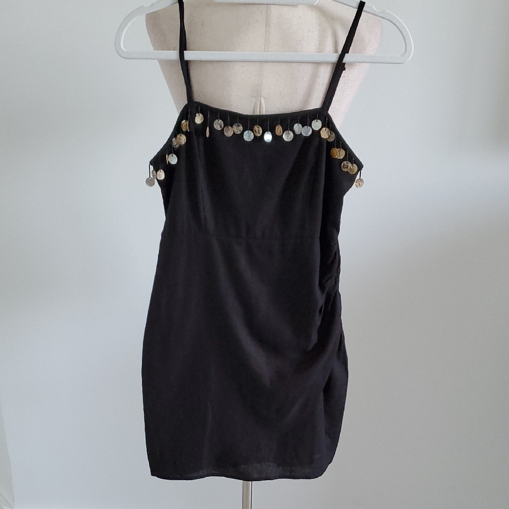 Zara Embellished linen blend  Mini dress Size S new with tags. Black